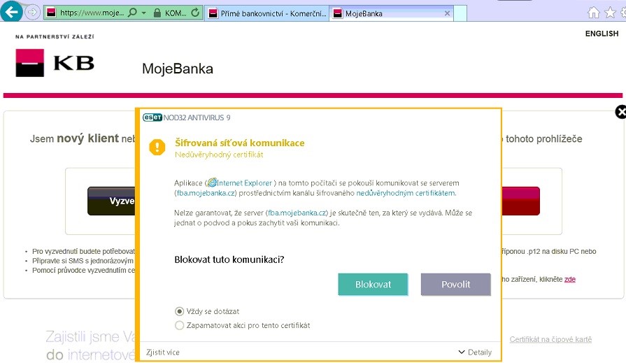Upozornění antiviru ESET