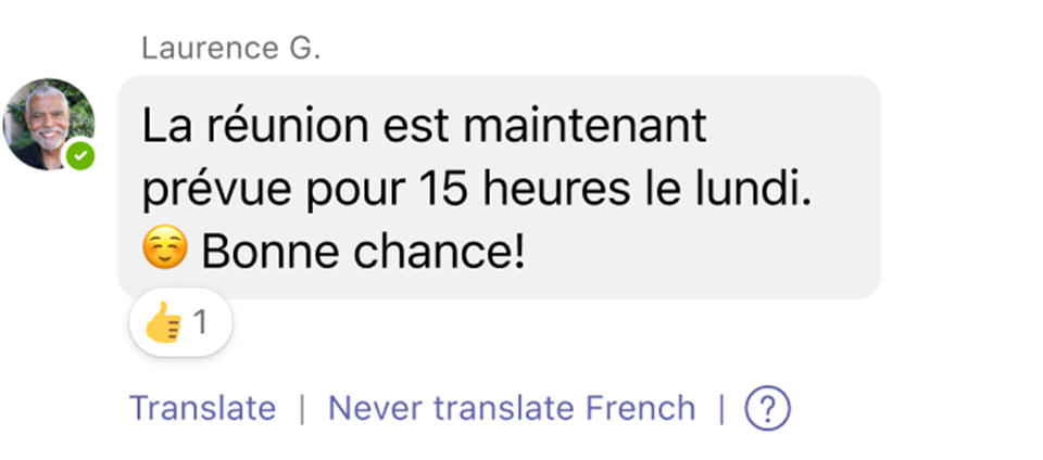 Intelligent chat message translation in Teams for iOS and Android