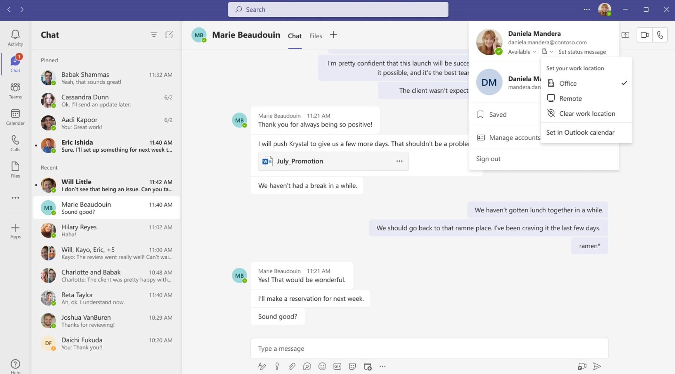 work hours and location in a chat