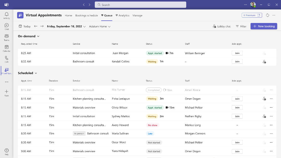 Virtual Appointments Schedule
